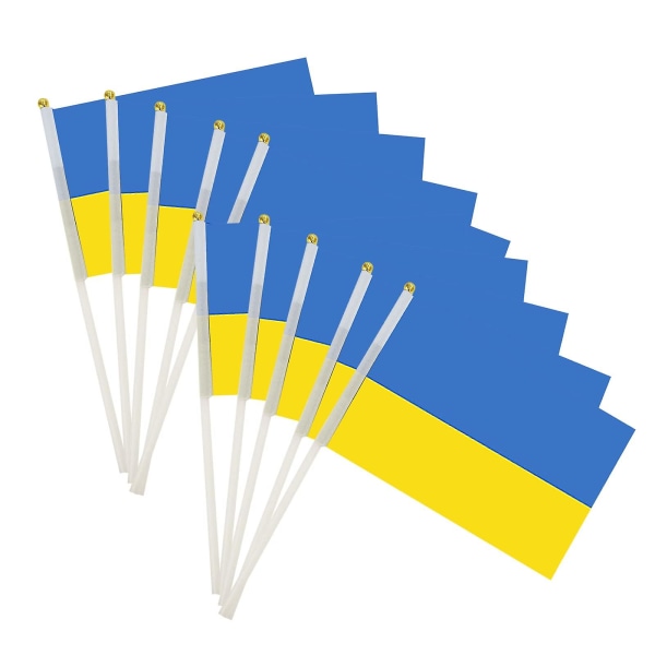 50 st Ukraina Handhållna Flaggor Ukrainska National Stick Flaggor Mini Stick Flaggor Ukraina Flagga（14*21cm）