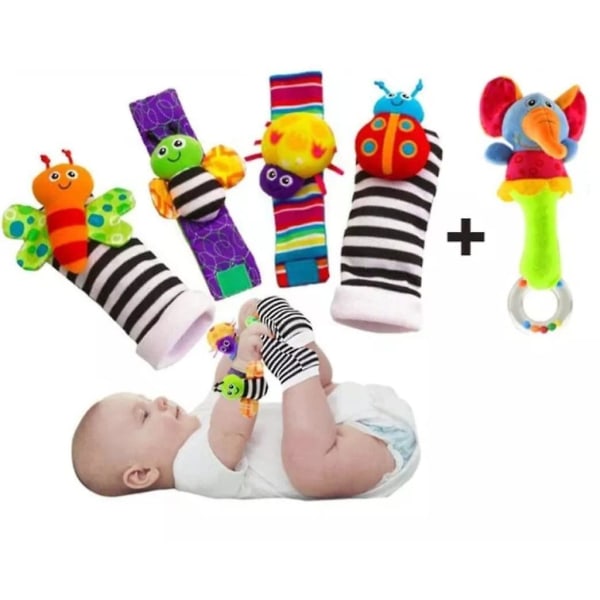 Sensory Toys For Babies With Bonus Elephant Hand Rattle | Adorable Foot Finders Socks And Wrist Rattles Bundle