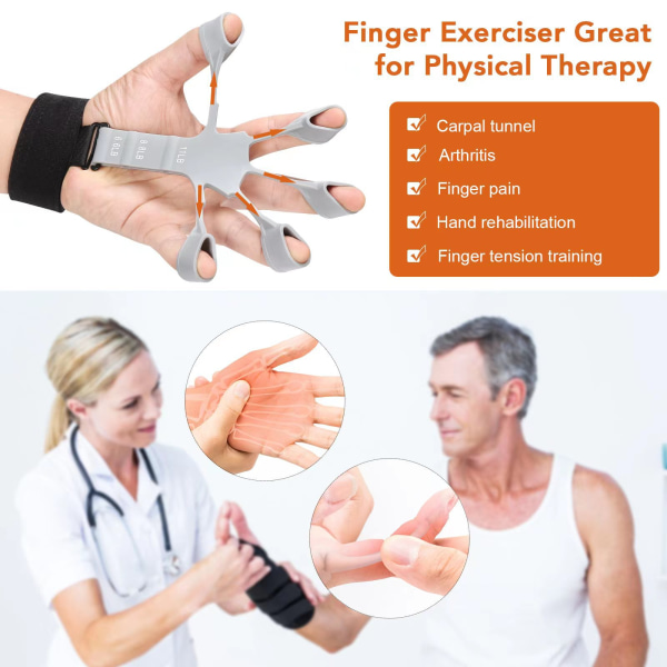 Finger Expander Exerciser 2PCS Finger Resistance Band Elastic Hand Grip Strengthener Finger Extension Trainer til Guitar Smertelindring - Sort+Grå+Blå