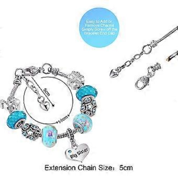 Store Søster Skinnende Krystal Charm Armbånd Bangle Smykker Armbånd med Søblå