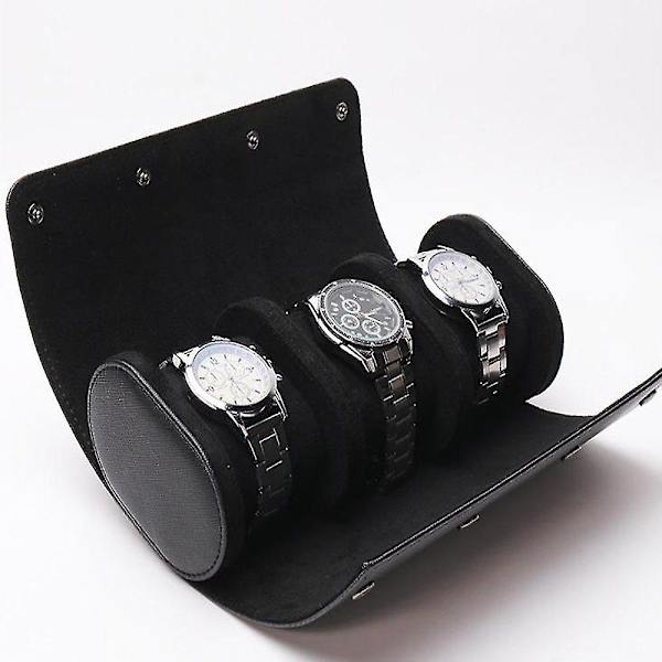 3 Fack Watch Box Retro Pu Watch Roll Svart