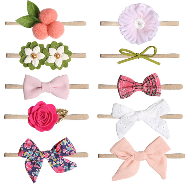 Baby flicka pannband lin tyg bågar blommor, 1 paket tillbehör