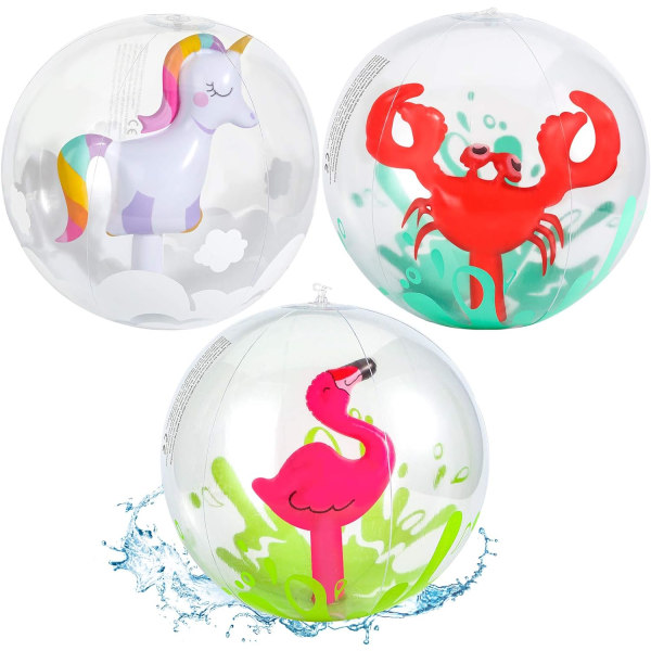 Amor 3 Pack 3D Beach Balls, 13 Inch Inflatable Beach Ball for Kid