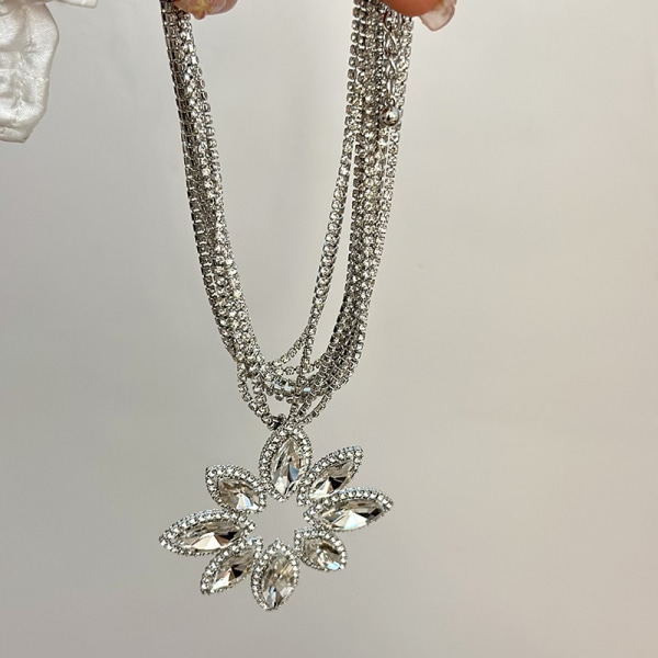 Gem blomst kragebeinskjede Choker, flerlags diamantkjede halskjede