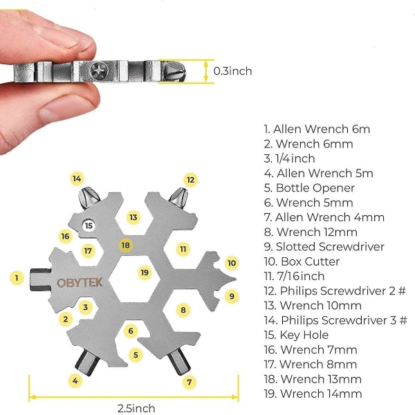 18-i-1 snøfnugg multiverktøy skiftenøkkel | Rustfritt stål multiverktøy | Smart praktisk multifunksjonsskrutrekker (regnbue)（4PCS）