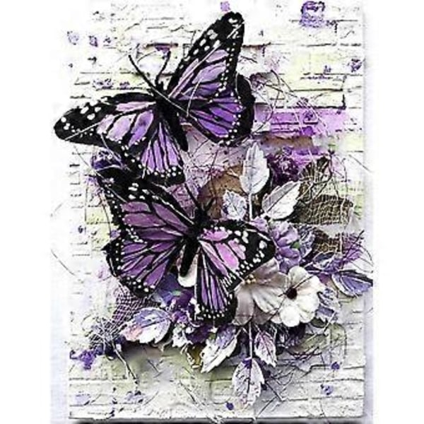 1 st Målningskit för Vuxna DIY 5D Rund Full Borrning Fjäril Blommor Diamantkonst Vuxen 5d Diamantmålning Mycket Lämplig för Hemfritid och Vägg