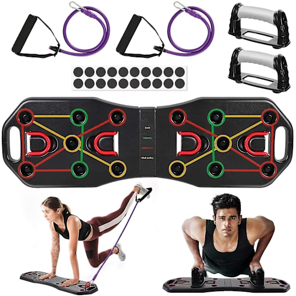 Push Up Board, 9 i 1 Foldbar Muskelbræt Med Modstandsbånd, Multifunktionel Hjemmetræning Press Up Board, Fitnessøvelse Udstyr Push-up Board Til