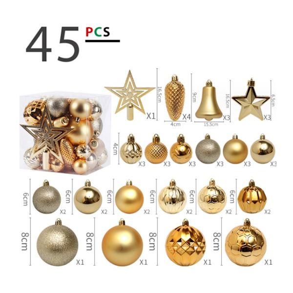 45-delad (guld) julgranskulor, inomhusjuldekoration röd