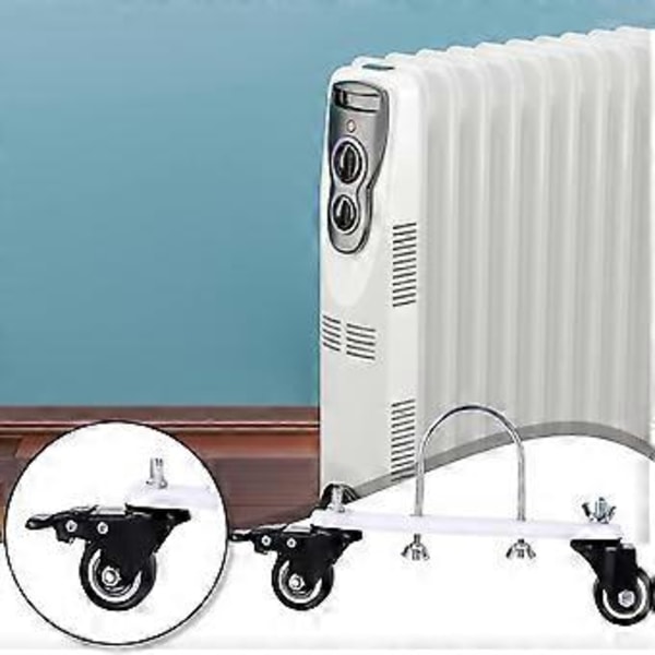 Universell U-formet kraftige hjul for elektriske radiatorer, enkel installasjon uten verktøy, flytt varmeapparatet fritt med 360 graders rotasjon,