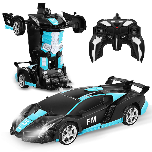 Remote Control Car, Transform Robot Rc Cars For Kids Toys, 2.4ghz 1:18 Scale Racing Car With One-button Deformation, 360drifting Blue Black