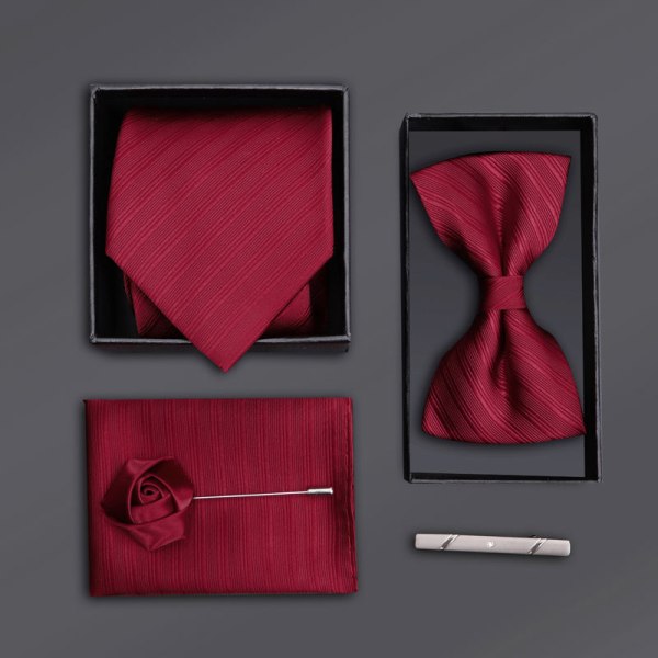 Paket med 5 slipsar för män (med matchande fickruta och manschettknapp i