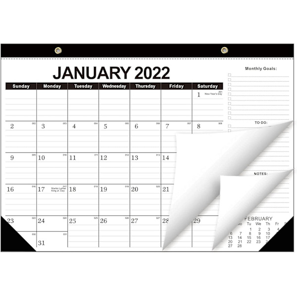 2022 Kalender Engelsk Version Klassisk Svart Väggkalender 18 Månader