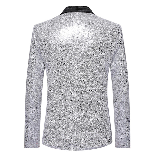 Herr Sequin Casual Blazer Fest Bröllop Höst Vinter Regelbunden Rock Casual Jacka（S Silver）