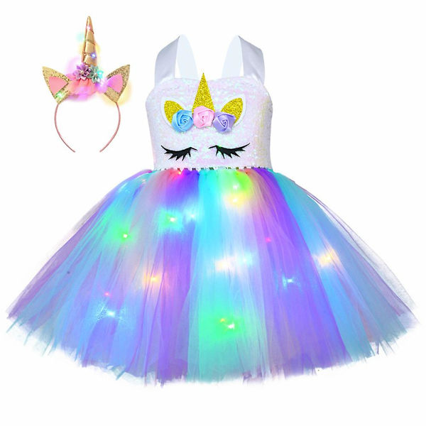 Prinsessa Tutu Led Yksisarvinen Mekko Tytöille Sateenkaari Valo Asut（L(5-6Y) Sateenkaari）