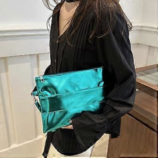 Klassisk skinnende metallisk håndledstaske til kvinder, kuverttaske i PU-læder med lynlås, clutch håndtaske til shopping og rejser - Sølv Silver