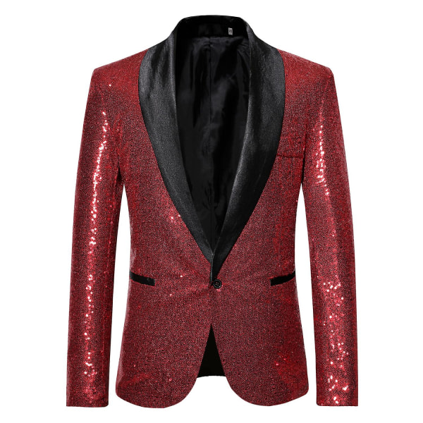 Herre Sequin Casual Blazer Fest Bryllup Høst Vinter Vanlig Frakk Casual Jakke（XXL Vinrød）