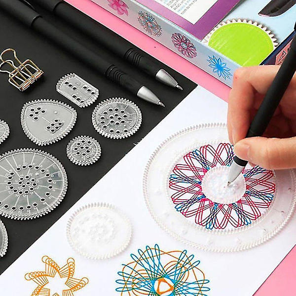22-delad Spirograph ritverktyg linjal set sammankopplade kugghjul & hjul rittillbehör kreativa pedagogiska linjaler för barn