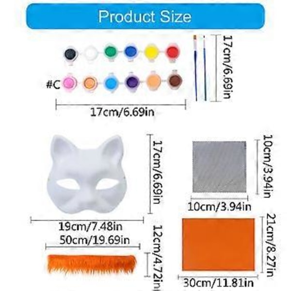 Rävmaskset Halloweenfestmask Handmålad kattmask med päls Omålad halvmask Djurmask Djurmaskset Grå Gray