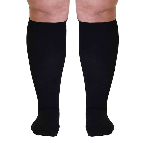 Plus Size kompresjonsstrømper bred legg, 20-30 Mmhg graderte kompresjonsstrømper for menn og kvinner pustende flystrømper（2XL）