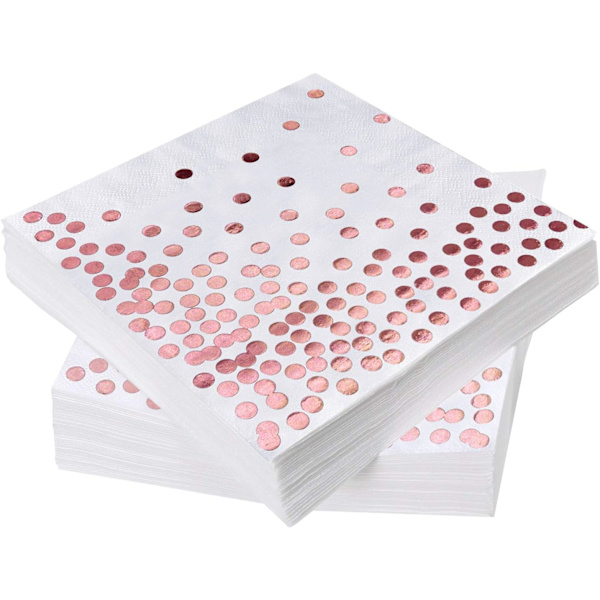 50 stk. Roségull Servietter i Papir, Cocktail Servietter 33*33cm med Ros