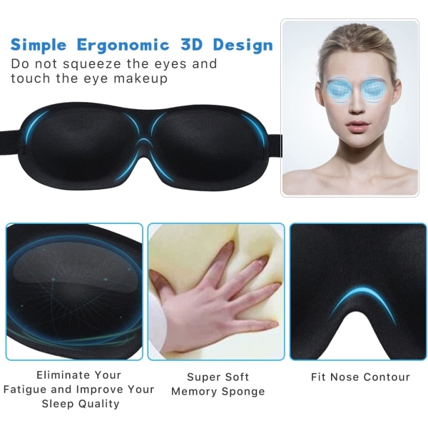 Sleep mask miehille ja naisille, silmäsuojat nukkumiseen, 100% musta