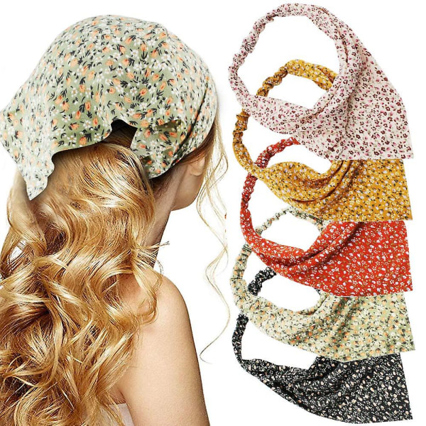 Floral Hair Scarf Headband - 5 Pcs Hair Bandanas, Chiffon Boho Headbands