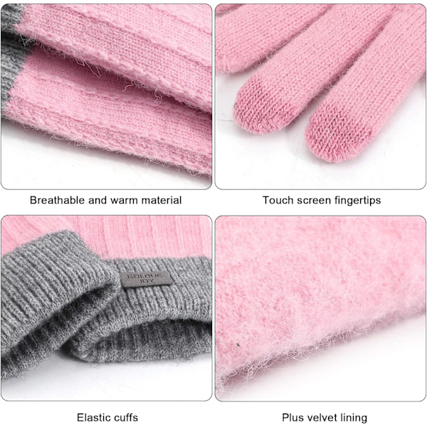 Dame Touch Screen Strikkede Varme Vinterhansker, Strikkede Elastiske W