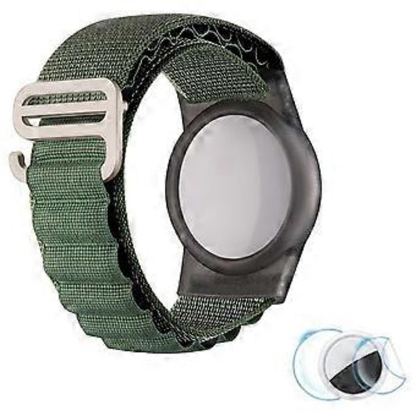 Nylonpunottu ranneke TPU-kotelolla ja näytönsuojalla Apple AirTag Tracker -rannekkeelle Buckle/Green