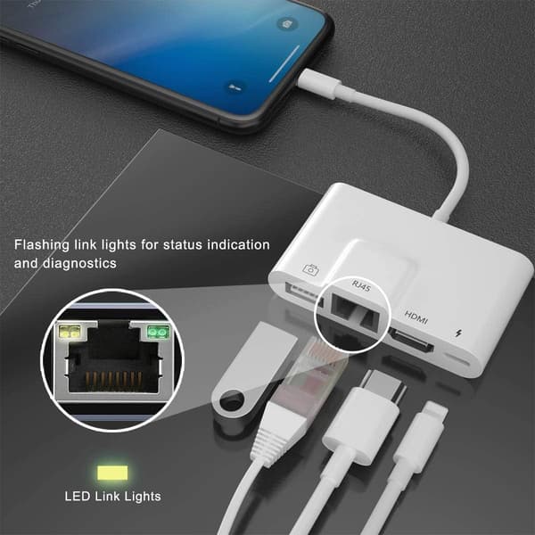 iPhone-HDMI-sovitin 4-in-1, Lightning Digital AV 1080p, 4K H