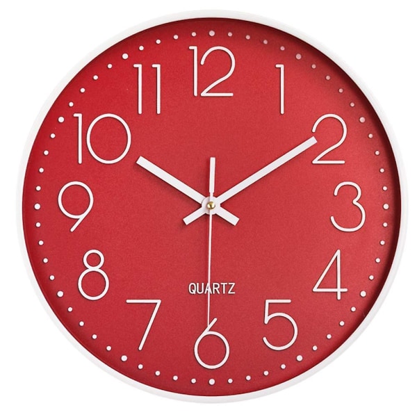 Wall Clock Kitchen Clock Quartz Battery Operated Round Modern Home Decor Clock For Living Room Office Class Room Bedrooms (red)