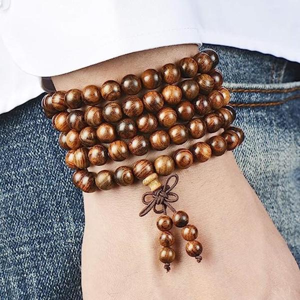 Armband i guldträ 10 mm 108 stycken Buddha-pärlor