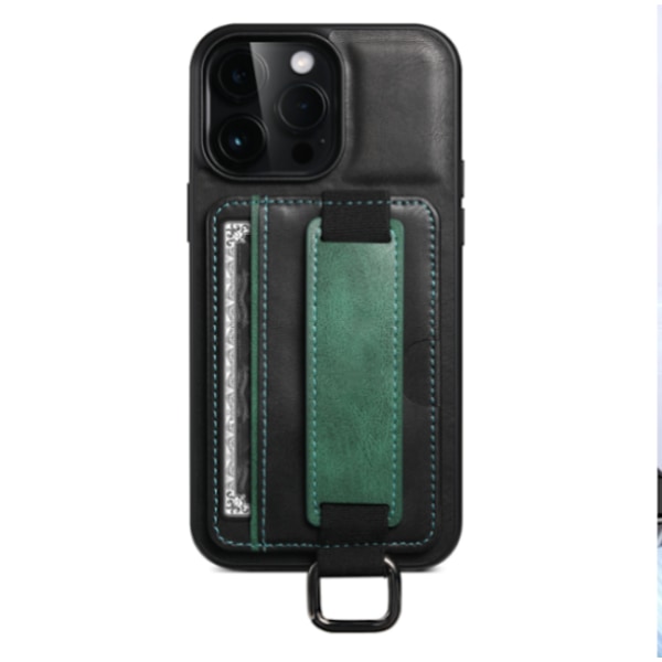 Svart, lämplig för iPhone 15 korthållare telefonfodral läder