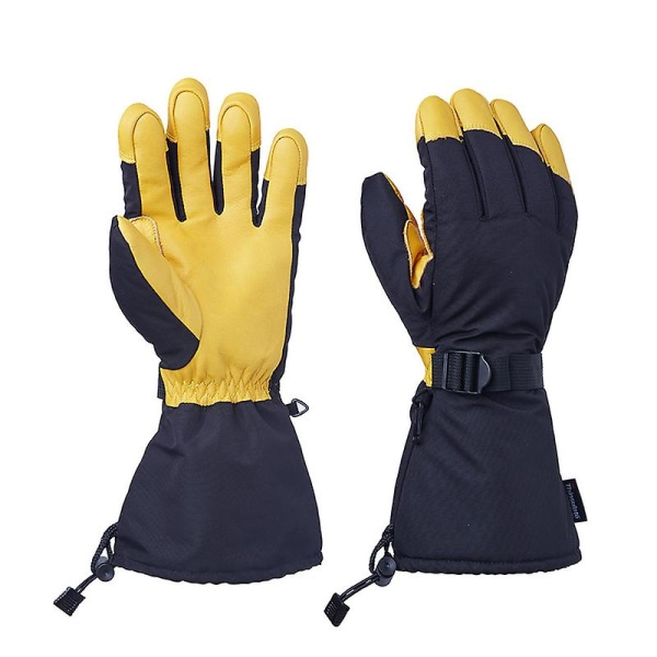 Ozero Winter Abalone Five-finger Leather Long Warm Ski Gloves（XL 9.06 inch Yellow）