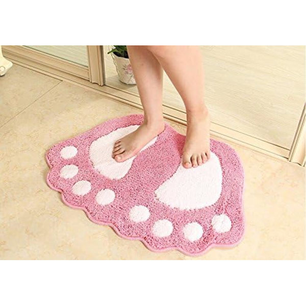 Skridsikker absorberende bademåtte, stort fødder design, polyester, pink