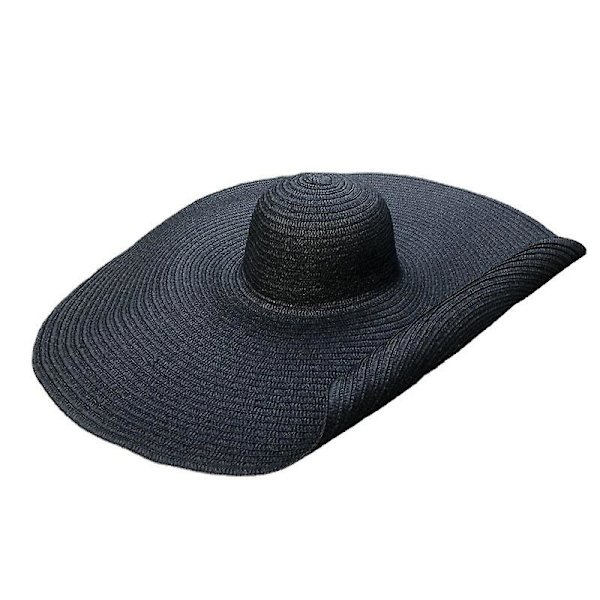 Fashion Ladies Woman Wide Large Brim Floppy Fold Summer Sun Swimming Garden Beach Straw Hat For Holiday Traveling Black