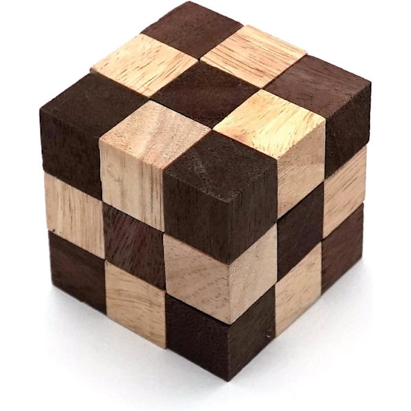 1 stk. Slangepuslespil Cube Classic Game (6*6*6cm) og 1 stk. Bronze Vinfad (6*6cm), Magic Game med træterningdesign