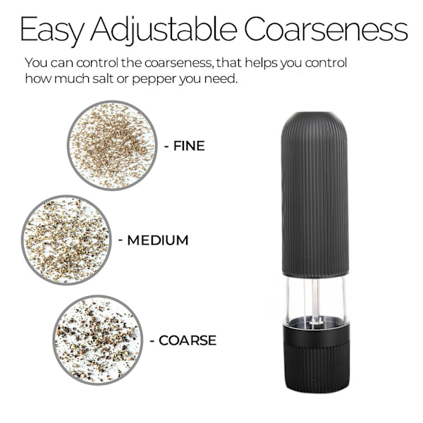 Elektrisk krydderkvern med lys Justerbar finhet Salt og pepper