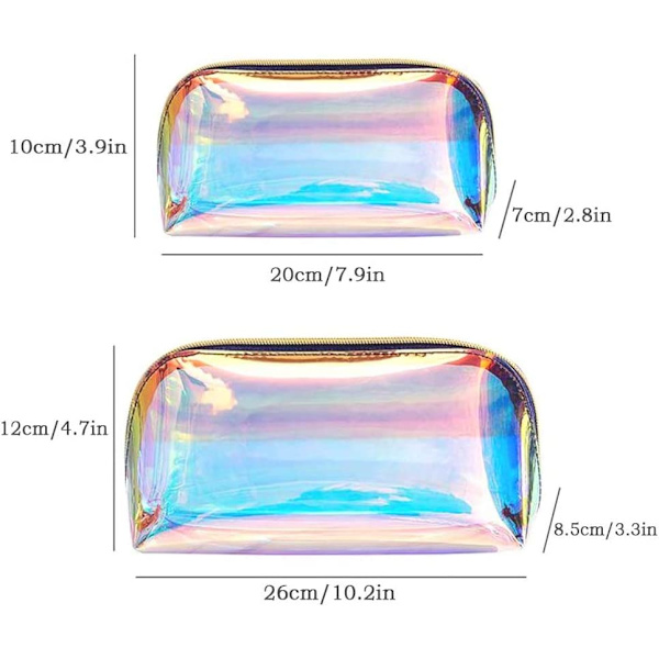 Iridescent sminkväska transparent holografisk sminkväska stor kapacitet laserfärgad necessär dragkedja förvaringsväska necessär 2 stycken