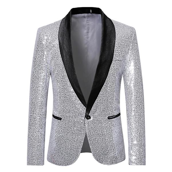 Herr Sequin Casual Blazer Fest Bröllop Höst Vinter Regelbunden Rock Casual Jacka（XL Silver）
