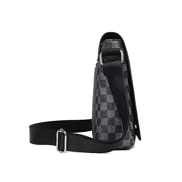 Herr Casual Rutig Axelväska Läder Sport Messenger Bag