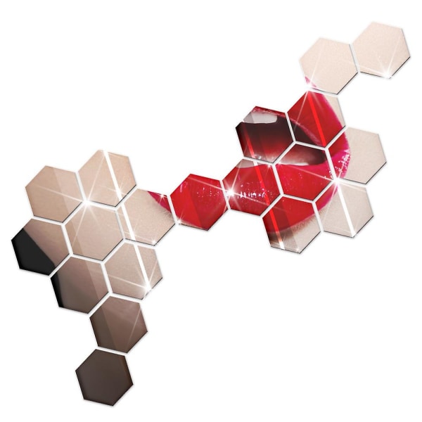 12st Hexagon Mirror Väggdekaler, Akrylspegel Självhäftande, avtagbara klistermärken för hem, sovrum, vardagsrumsinredning（80X70X40mm Röd）