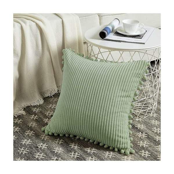 2-delad soffkuddfodral 45 x 45 cm, elegant jul kudde med pom-poms, dekorativa kuddar för dubbelsäng, utan fyllning babygrön