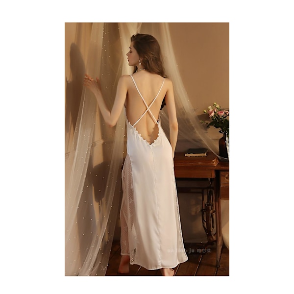 Pehmeä silkkinen kimono-kylpytakki, seksikäs pitsi-yöpaita, yöasu (S-koko)