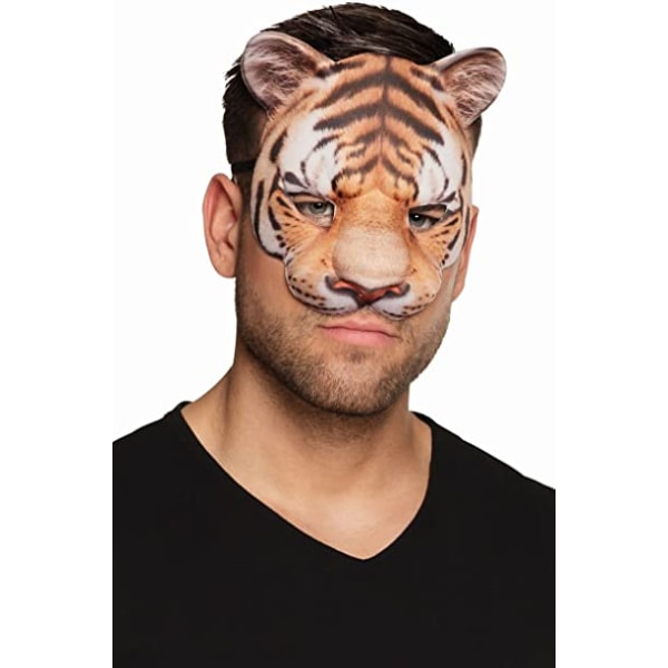 2 st Halvmask tiger, med resårband, ansiktsmask, djurmask, vildkatt, utklädnad, karneval, temafest