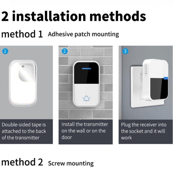 Trådlös dörrklocka med dörrklocka, vattentät, lång räckvidd