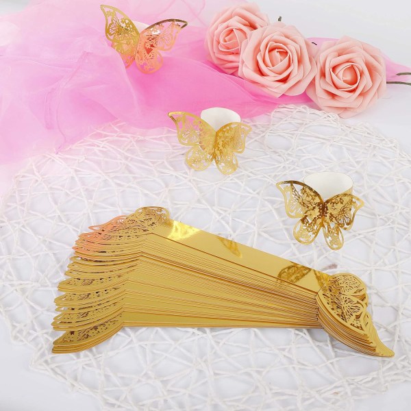 50Pcs Gold Napkin Rings Butterfly Ring Napkin Paper for Wedding C