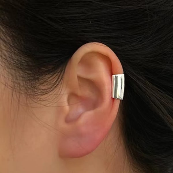Örhänge Punk Style Lång Rörsform Enkla Klämö örhängen för kvinnor (Färg: Silver)