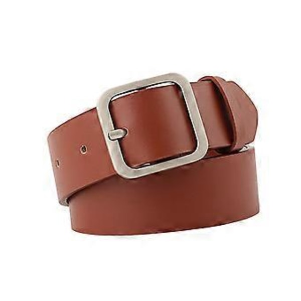 Mode PU Läderbälte För Kvinnor Fyrkantigt Spänne Högkvalitativa Dambälten Klänning Jeans Rem Flickor Midjeband Justerbara Bälten Camel Silver Buckle 110cm