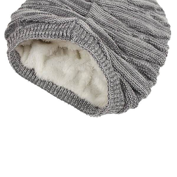 Vinter Slouchy Beanie Hat Med Fleecefôr, Strikket Varm Myk Stretch Chunky Skull Cap For Menn Og Damer Dame Hestehale