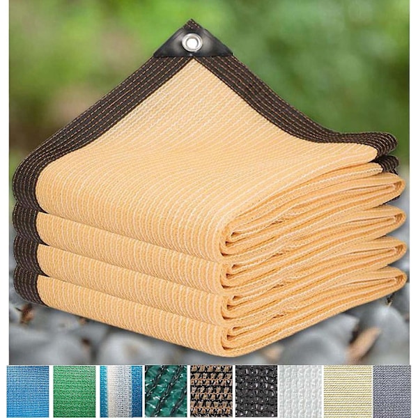 Skuggnät UV-skydd för terrass trädgård utomhus, skuggnät växthus vindskyddsnät med öljetter, 12 stift skuggnät, beige, 2x5m